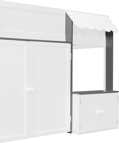 Bellemave Full Size Low loft Bed for Kids,Wood Modern Farmhouse Full Loft Bed with Storage Cabinets, No Box Spring Needed, White+Gray