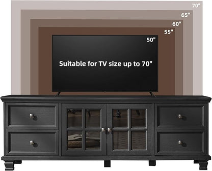SAVOR LIFE Farmhouse Coffee Table and TV Stand Set of 2, Rustic Wood Living Room Table Set 2 with Center Table, TV Console for Living Room, Black