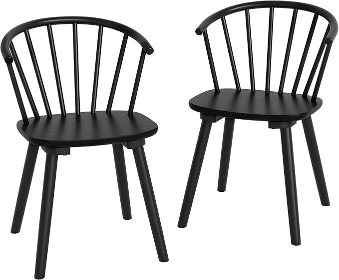 LUE BONA Black Dining Chairs Set of 2, Farmhouse Wood Dining Chairs with Semicircular Backrest, Spindle Dining Chair for Kitchen and Dining Room, 18 Inch