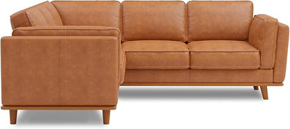 Valencia Artisan Full Leather Sofa - Pure Full Italian Nappa Leather Couch, Solid Wood Accent, Ultimate Comfort (Cognac, L-Shape Sectional)