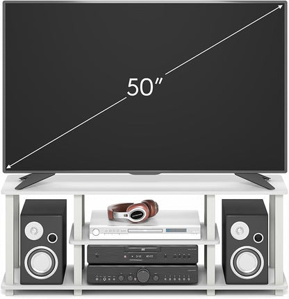 Furinno Turn-S-Tube TV Stand, 3-Tier No Tools 3D Entertainment Center with Open Shelf, TV Console for TV up to 50 Inch, with Square Tube, for Living Room, Bedroom, White