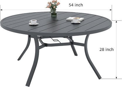 Patio Table and Chairs Set for 6 Person,54"x 54"x 28" Round Steel Slat Outdoor Table with 6 Breathable Textilene Swivel Chairs for Deck/Backyard/Poolside/Garden