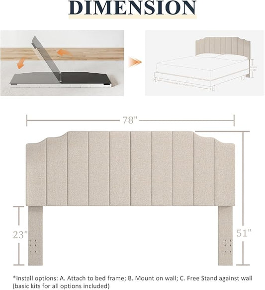 Befurtori King Size Headboard Only, Linen Wall Mounted Headboard King for Adjustable Bed Modern Upholstered Head Board Easy Assembly, Beige