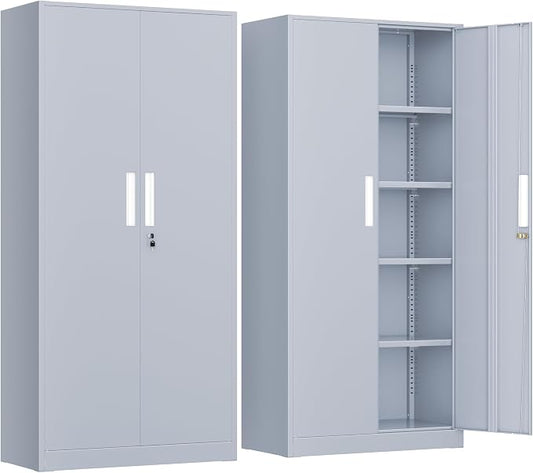 INTERGREAT Metal Storage Cabinet, 72” H Storage Cabinet with Doors and Adjustable Shelves for Office, Home, Garage, Pantry (Assembly Required, Cement Grey)