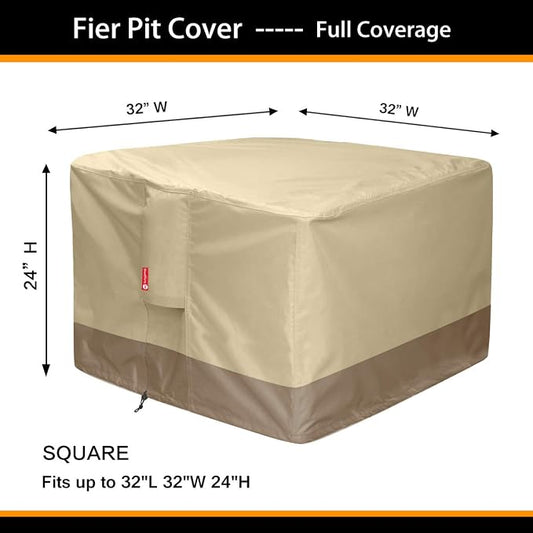 SheeChung Gas Fire Pit Cover Square - 600D Heavy Duty Patio Outdoor Fire Pit Table Cover with PVC Coating,100% Waterproof,Air Vents,Fits for 29/30/31/32 inch Fire Pit/Table Cover (32”L x 32”W x 24”H)