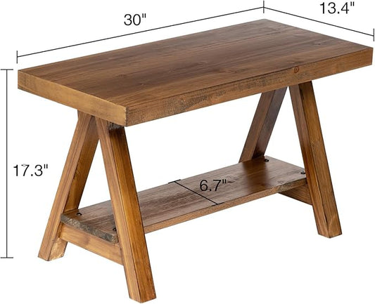 Wnutrees 30" Farmhouse Wood Bench, Rustic Indoor Storage Bench for Entryway, Living Room, End of Bed, Original Solid Wood Construction