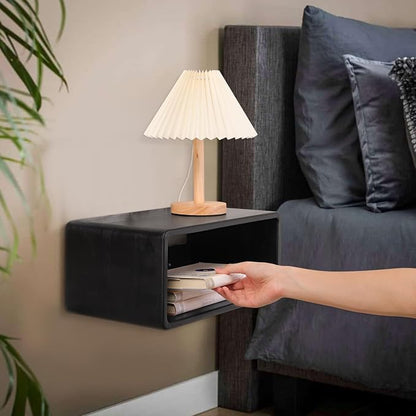 Floating Nightstand Oak Wooden Shelf Wall Mount - Stylish & Minimalistic Bedside Shelf Hanging Storage Phone Rest Side Table for Bedroom Office Home Decor Black 18”x 10”x 7.5”