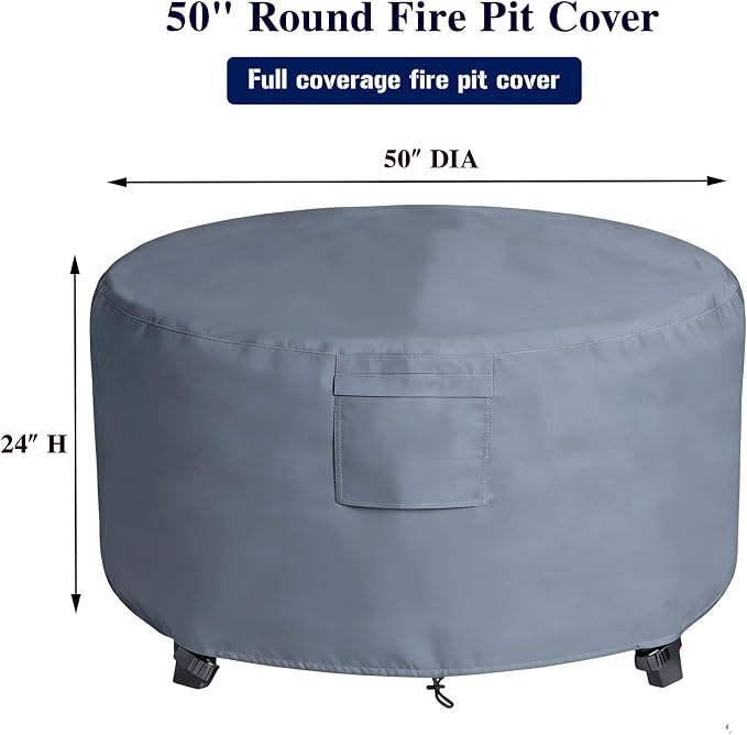 Chinchilla Heavy Duty 50 Inch Round Fire Pit Cover - 100% Waterproof & Weatherproof 600D Oxford Fabric, Durable All-Season Protection for 48/49/50 Inch Propane Fire Pits and Tables