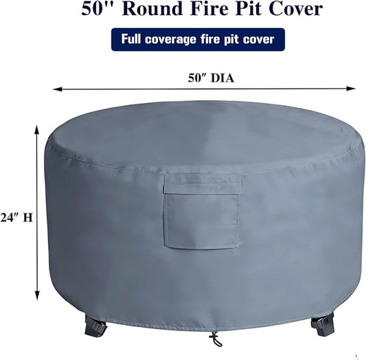 Chinchilla Heavy Duty 50 Inch Round Fire Pit Cover - 100% Waterproof & Weatherproof 600D Oxford Fabric, Durable All-Season Protection for 48/49/50 Inch Propane Fire Pits and Tables