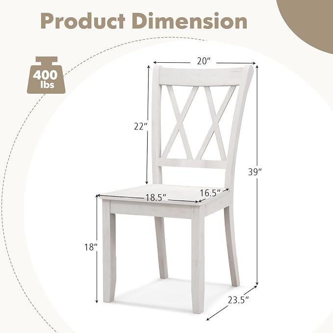 SIMOE Set of 4 Wooden Dining Chairs, Mid Century Farmhouse Kitchen Chairs, Solid Rubberwood Armless Side Chairs with High Back, Ergonomic Seats for Dining Room Living Room, White