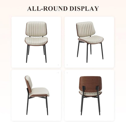 MALOL Leather Dining Chairs Set of 2, Modern Upholstered Dining Room Kitchen Chairs with Metal Legs and Wooden Back Support for Home Dining Room/Restaurant, Beige