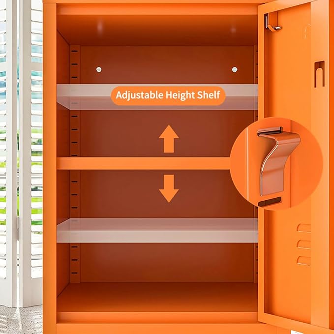 Single Door Lockable Metal End Table & Children's Bedside Table, 2-Tier Storage Cabinet with Adjustable Shelf, Easy Assembly Side Table for Living Room Bedroom Home Office Orange