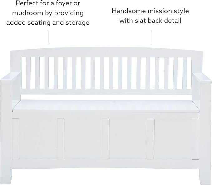 Cynthia White Storage Bench with Flip-Top Lid and Hidden Storage Space by Linon