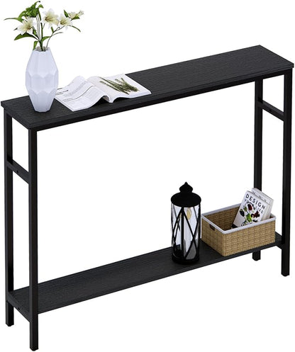 Timberer Narrow Console Table, 39.4” Sofa Table with Adjustable Shelf, 2-Tier Long Skinny Table for Hallway, Entryway, Living Room, Foyer, Black