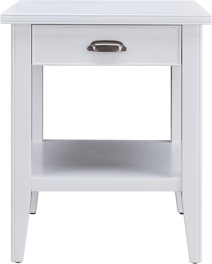 Leick Home Laurent 20 in. Solid Wood End Table with Shelf and Drawer, White, 10507-WT