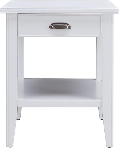 Leick Home Laurent 20 in. Solid Wood End Table with Shelf and Drawer, White, 10507-WT