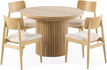 Transformer Table - Solid Wood Extendable Round Dining Table Set with 4 Chairs, Seats 4-10, Extendable Round Dining Set, Natural (Table + 4 Chairs)