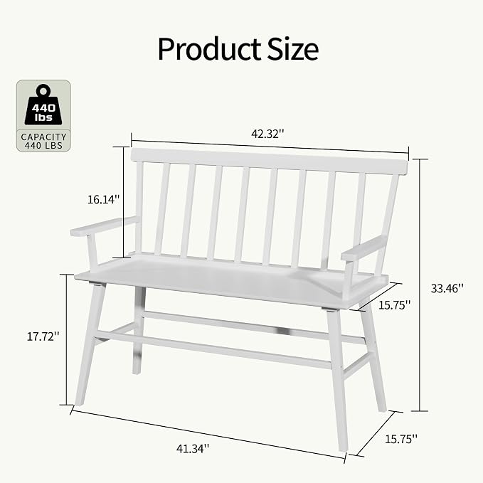 APRTAT Bamboo Entryway Bench, Dining Bench with Spindle Back (White) | Natural Bamboo & H-Shaped Support, Spindle Back, Ideal for entryways, bedrooms, outdoor settings, Easy Assembly & Clean