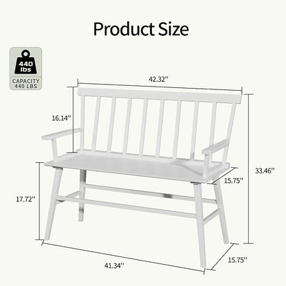 APRTAT Bamboo Entryway Bench, Dining Bench with Spindle Back (White) | Natural Bamboo & H-Shaped Support, Spindle Back, Ideal for entryways, bedrooms, outdoor settings, Easy Assembly & Clean