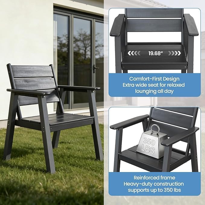 Outdoor Dining Set,5-Piece Patio Table and Chairs Set for 4, HDPE Outdoor Dining Table and Chairs with Umbrella Hole, All-Weather Patio Dining Furniture Set,Black