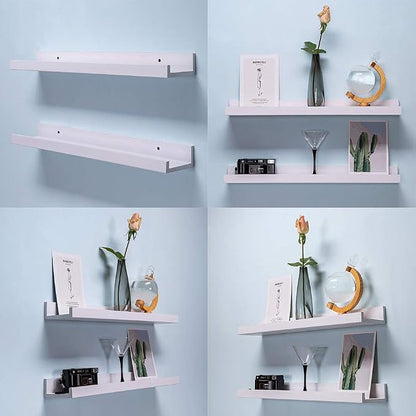 AZSKY 24 Inch Picture Ledge Shelf Floating Shelves Wall Mounted Set of 2 White