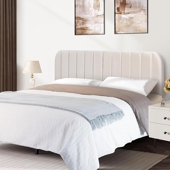 Queen Headboard Only - Upholstered Headboard for Bed, Easy Assembly, Velvet Covered Sponge, Place Between Bed & Wall, Adjustable Metal Legs with Non-Slip Pads, Beige
