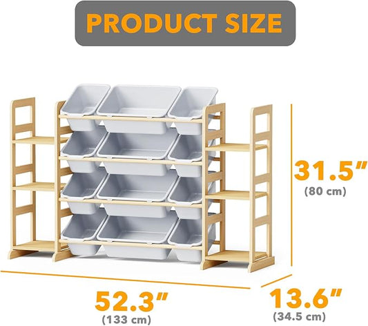 SpaceAid Toy Storage Organizer with 6 Shelves and 12 Bins, Toy Organizers Storage Bookshelf, Kids Bin Shelf Toys Box Bookcase for Bedroom Playroom Organization Room Decor, Neutral Gray