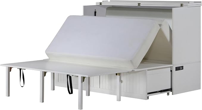 Mega Solutions Murphybedz Tuscany Murphy Cabinet Chest Bed with Charging Station 6 Inch (White, Queen)