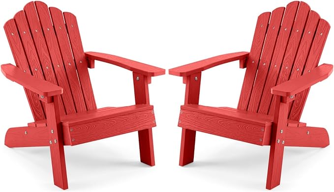 Giantex Kids Adirondack Chair, All-Weather HIPS Children's Outdoor Chair with Tilted High Backrest, Toddler Beach Chair for Garden Patio Backyard, Kids Lawn Chairs for Age 3-7 (2,Red)