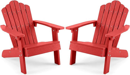 Giantex Kids Adirondack Chair, All-Weather HIPS Children's Outdoor Chair with Tilted High Backrest, Toddler Beach Chair for Garden Patio Backyard, Kids Lawn Chairs for Age 3-7 (2,Red)