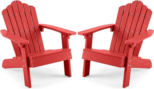 Giantex Kids Adirondack Chair, All-Weather HIPS Children's Outdoor Chair with Tilted High Backrest, Toddler Beach Chair for Garden Patio Backyard, Kids Lawn Chairs for Age 3-7 (2,Red)