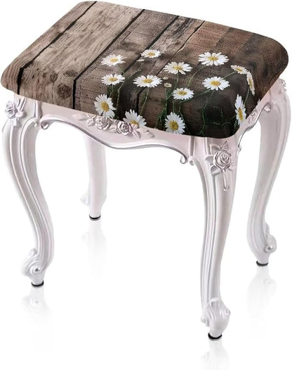 Bar Stools Covers Set of 2 Daisy Wood Print Vanity Chair Cover Stretch Bar Stool Chair Covers Stool Covers Rectangular 2 Pack Washable Saddle Bar Stool Slipcover Bench Seat Protector