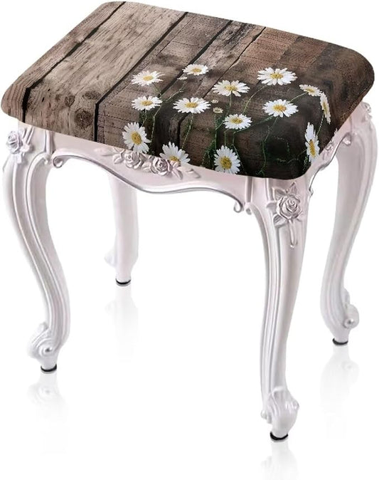 Bar Stools Covers Set of 2 Daisy Wood Print Vanity Chair Cover Stretch Bar Stool Chair Covers Stool Covers Rectangular 2 Pack Washable Saddle Bar Stool Slipcover Bench Seat Protector