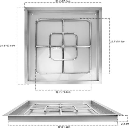 Onlyfire 36 Inch Square Fire Pit Burner Pan with Square Burner Ring – 304 Stainless Steel Drop-in Gas Fire Pit Insert for Natural Gas & Propane, 435,000 BTU, Square Flame Pattern for DIY Fire Table