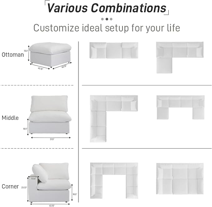 Cloud Couch Modular Sectional Sofa,160.6" Down Filled Convertible Sectional Sofa for Living Room, 5 Seater Modern V-Shaped Couch, Covers Removable & Washable, Khaki
