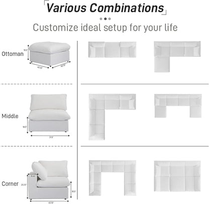 Cloud Couch Modular Sectional Sofa,160.6" Down Filled Convertible Sectional Sofa for Living Room, 5 Seater Modern V-Shaped Couch, Covers Removable & Washable, Khaki
