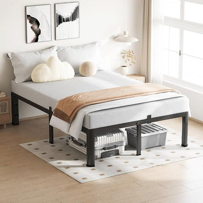 VIPSHOW 14 Inch Queen Bed Frame, 3500Lbs Heavy Duty Metal Platform with Round Corner Legs Mattress Slide Stopper, Steel Slat Support No Box Spring Needed, Noise Free, Non-Slip, Easy Assembly