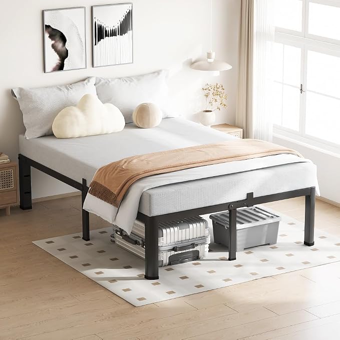 VIPSHOW 14 Inch King Size Bed Frame, 3500Lbs Heavy Duty Metal Platform with Round Corner Legs Mattress Slide Stopper, Steel Slat Support No Box Spring Needed, Noise Free, Non-Slip, Easy Assembly