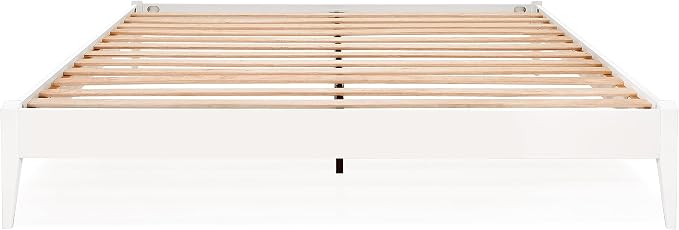Bme Dinkee Signature Ivory White King Bed Frame Without Headboard - Modern & Minimalist Style with Acacia Wood - 12 Strong Wood Slat Support - Easy Assembly - No Box Spring Needed