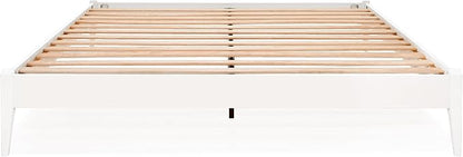 Bme Dinkee Signature Ivory White King Bed Frame Without Headboard - Modern & Minimalist Style with Acacia Wood - 12 Strong Wood Slat Support - Easy Assembly - No Box Spring Needed