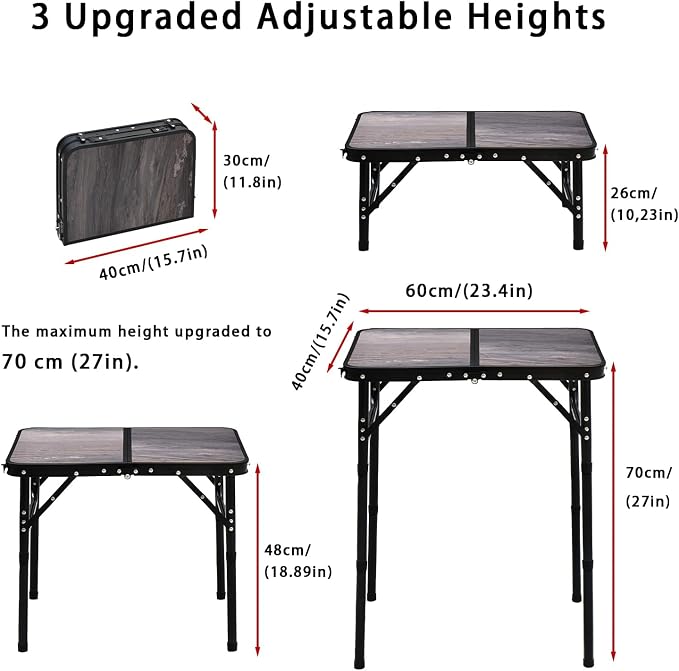 Mini Folding Camping Table - 2ft RV Space-Saving Table& Kids Toy/Learning Desk, Anti-Stain Desktop for Outdoor Glamping/Picnic/Patio & Indoor Decor (Lava Black)