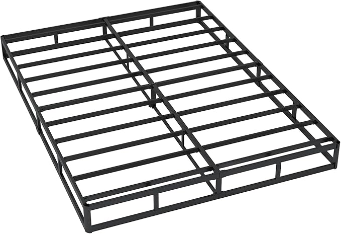 SHLAND Queen Box Spring 7 Inch Low Profile Queen Size Bed Base, 3000 lbs Black Heavy Duty Metal Mattress Foundation with Easy Clean Fabric Cover, Easy Assembly