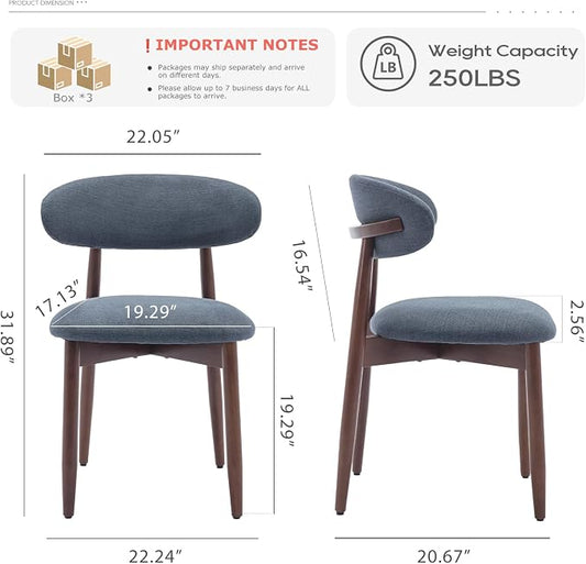 COLAMY Wooden Dining Room Chairs Set of 6, Modern Upholstered Fabric Dining Chairs, Farmhouse Kitchen Side Chair with Foot Pegs, Blue