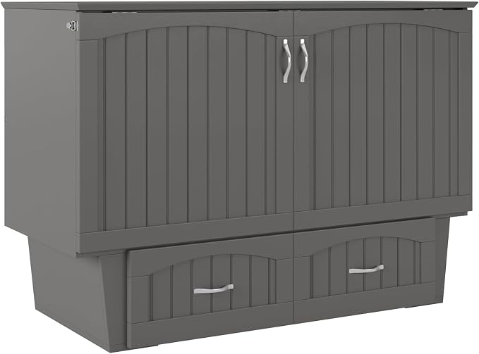 AFI, Nantucket Full Size Murphy Bed Chest with Mattress, Storage Drawer and Built-in USB Charger, Grey