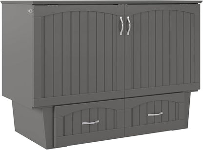 AFI, Nantucket Full Size Murphy Bed Chest with Mattress, Storage Drawer and Built-in USB Charger, Grey