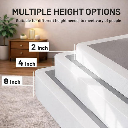 Treaton, 8-Inch Sturdy Wood Box Spring for Mattress Support - Durable and Fully Assembled, Natural Wood Foundation for Queen(New Version), White
