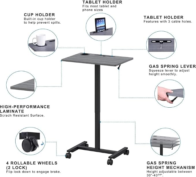 Lorell Height-Adjustable Mobile Desk