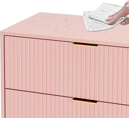 Masupu 4 Drawer Dresser, Drawer Chest, Tall Storage Dresser Chest Cabinet Organizer Unit with Gold Metal Legs, Nightstand for Bedroom, Living Room, Closet, Hallway Pink Stripe