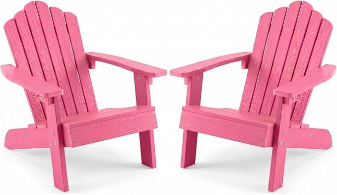 Giantex Kids Adirondack Chair, All-Weather HIPS Children's Outdoor Chair with Tilted High Backrest, Toddler Beach Chair for Garden Patio Backyard, Kids Lawn Chairs for Age 3-7 (2,Pink)