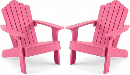 Giantex Kids Adirondack Chair, All-Weather HIPS Children's Outdoor Chair with Tilted High Backrest, Toddler Beach Chair for Garden Patio Backyard, Kids Lawn Chairs for Age 3-7 (2,Pink)